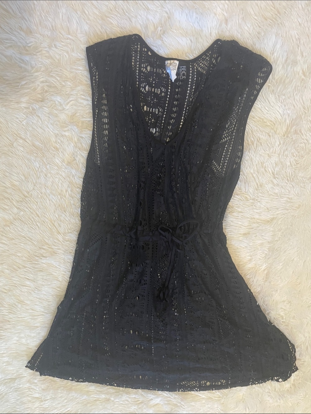 Black V-Neck Swim Coverup with Drawstring Waist